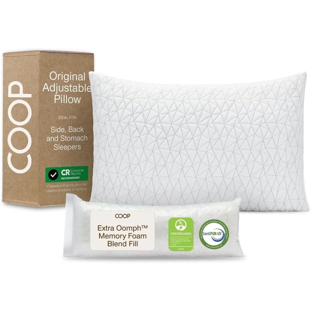 Coop Adjustable Memory Foam Pillow Queen Size Medium Firm for All Sleepers